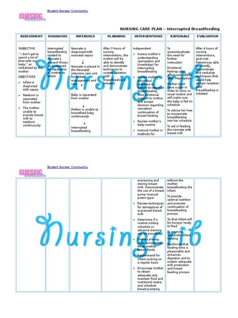 Nursing Care Plan For Interrupted Breastfeeding NCP PDF