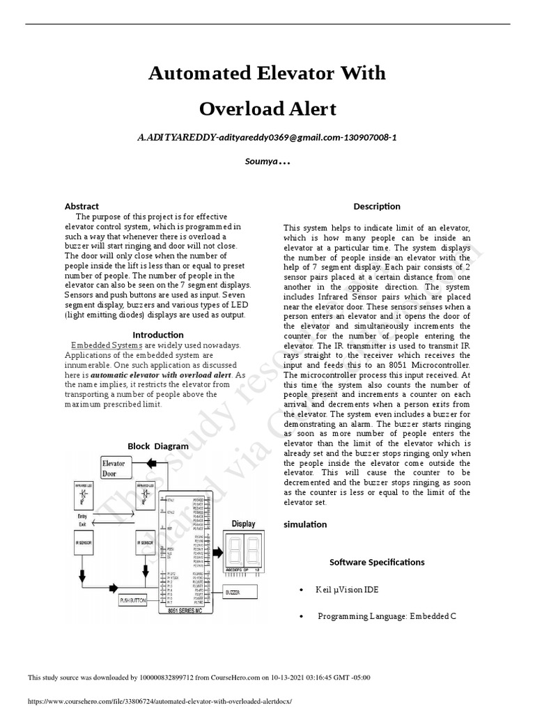 Overload Alert System for Elevators | PDF | Infrared | Electric Motor