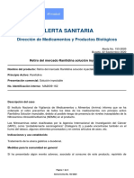 Alerta No_ #153-2020 - Retiro Del Mercado Ranitidina Solución Inyectable