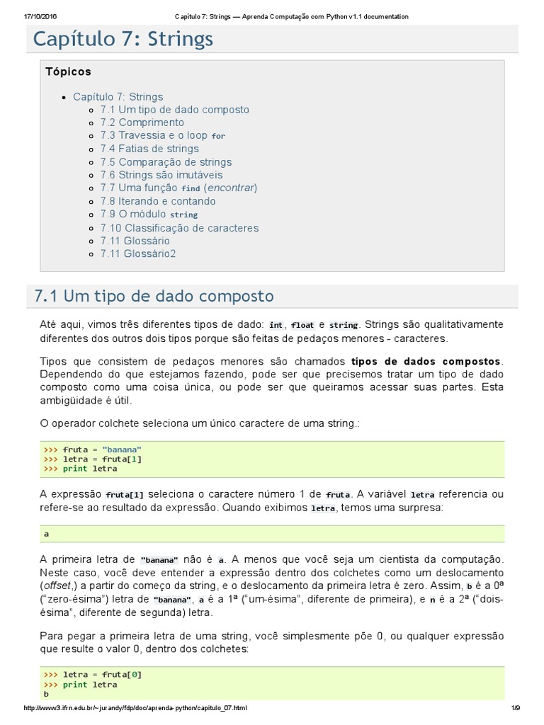Capítulo 7_ Strings — Aprenda Computação Com Python v1 | PDF | Python ...