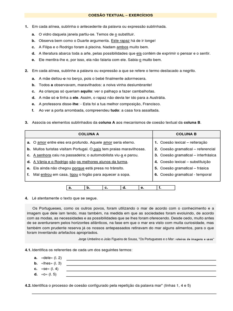 Exercícios de Coesão Textual com Soluções | PDF | Portugal | Geografia