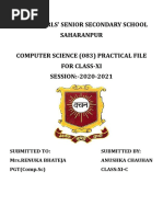 Sophia Girls' Senior Secondary School Saharanpur Computer Science (083) Practical File For Class-Xi SESSION:-2020-2021