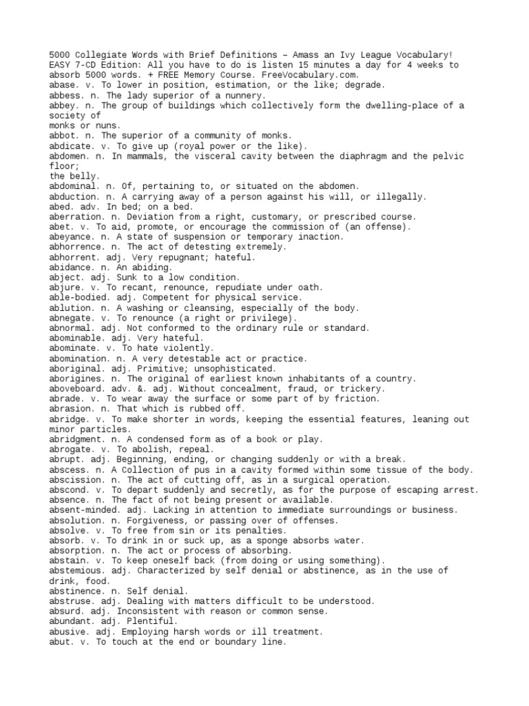 GRE 5000 Collegiate Words 01 | PDF | Abdomen