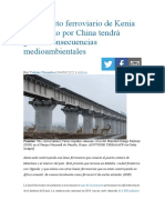 El Proyecto Ferroviario de Kenia Auspiciado Por China Tendrá Graves Consecuencias Medioambientales