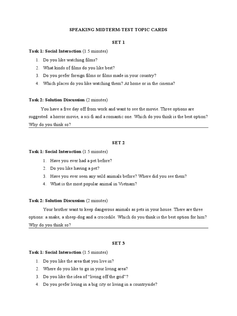 Speaking Midterm Test PDF
