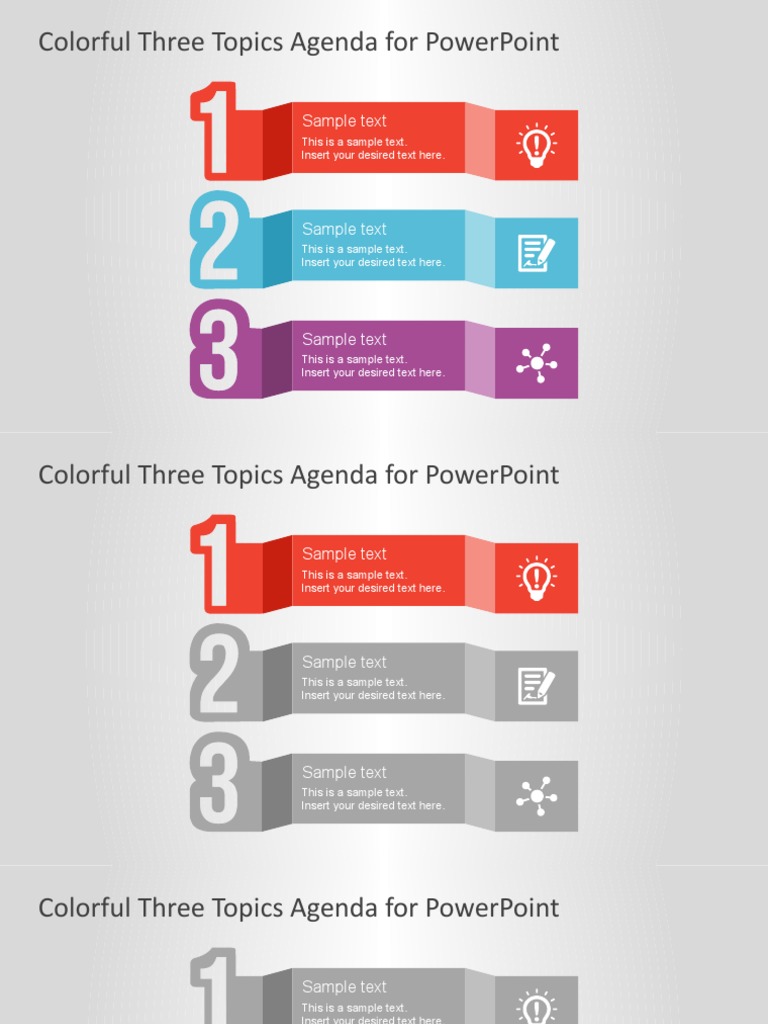 FF0054 Colorful Three Topics Agenda Powerpoint | PDF | Career & Growth
