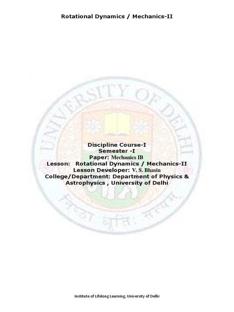 Rotational Dynamics Mechanics-II | PDF | Rotation Around A Fixed Axis ...