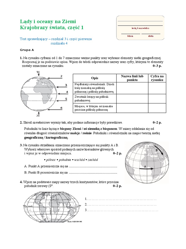 Przyroda Klasa 6 Krajobrazy Ziemi Sprawdzian Test Sprawdzajacy Z Rozdzialow Lady I Oceany Na Ziemi I Krajobrazy