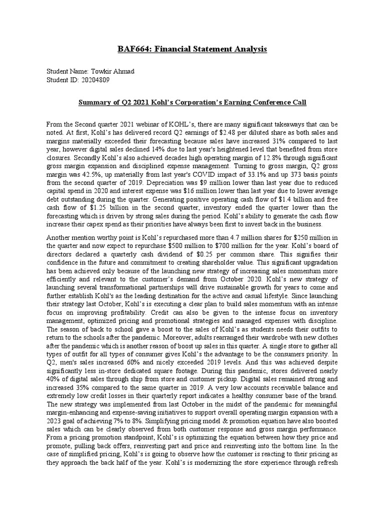 KOHL Business Strategy PDF Pricing Inventory