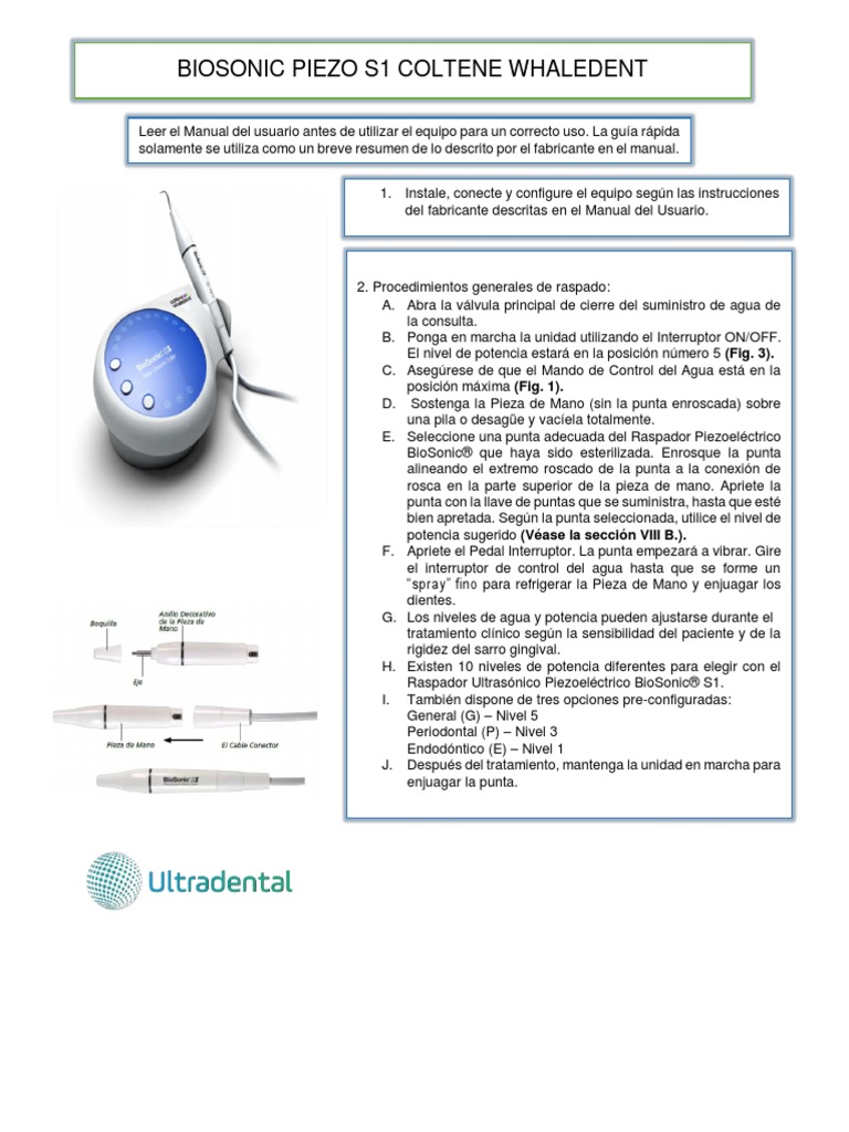 Guía Rápida Biosonic Piezo S1 Coltene Whaledent | PDF | Bienes ...