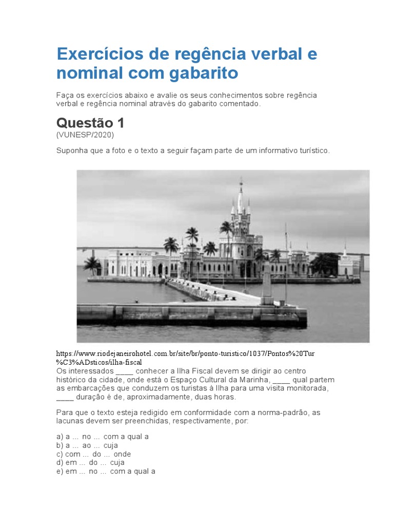 Exercícios de Regência Verbal e Nominal | PDF | Gramática | Sintaxe