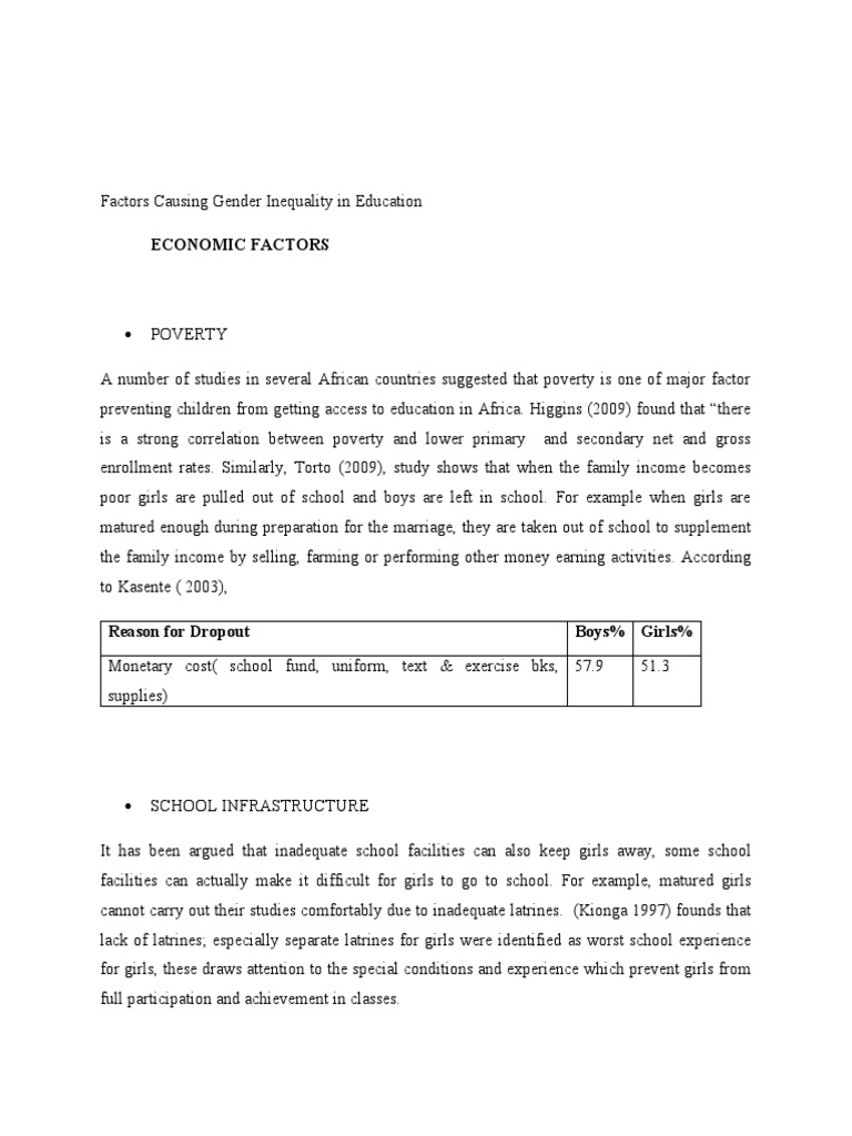 Factors Causing Gender Inequality in Education | PDF | Gender Role ...