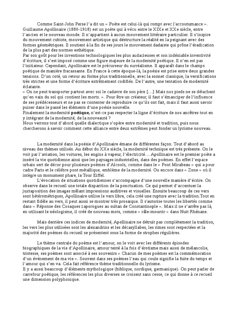Dissertation Alcools Apollinaire Modernité Et Tradition Dissertation Apollinaire Modernité Poétique | PDF | Poésie