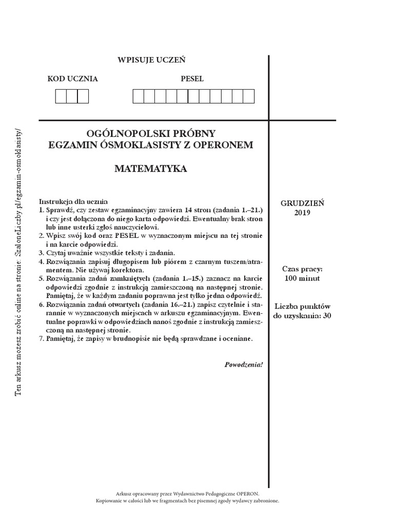 Ogólnopolski Egzamin ósmoklasisty Z Operonem