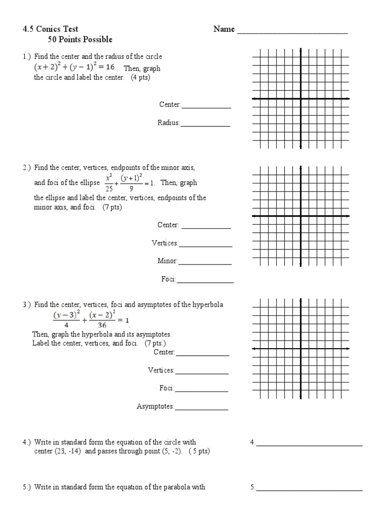 Conics Test (Section 4.5) 2011 | PDF | Differential Geometry | Space
