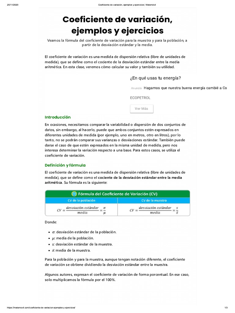Ejemplos de Coeficiente de Variación | PDF