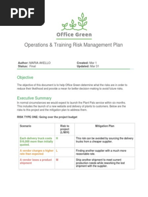 RISK MANAGEMENT PLAN