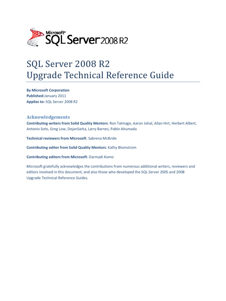 SQL Server 2008 R2 Upgrade Technical Reference Guide | PDF | Microsoft ...