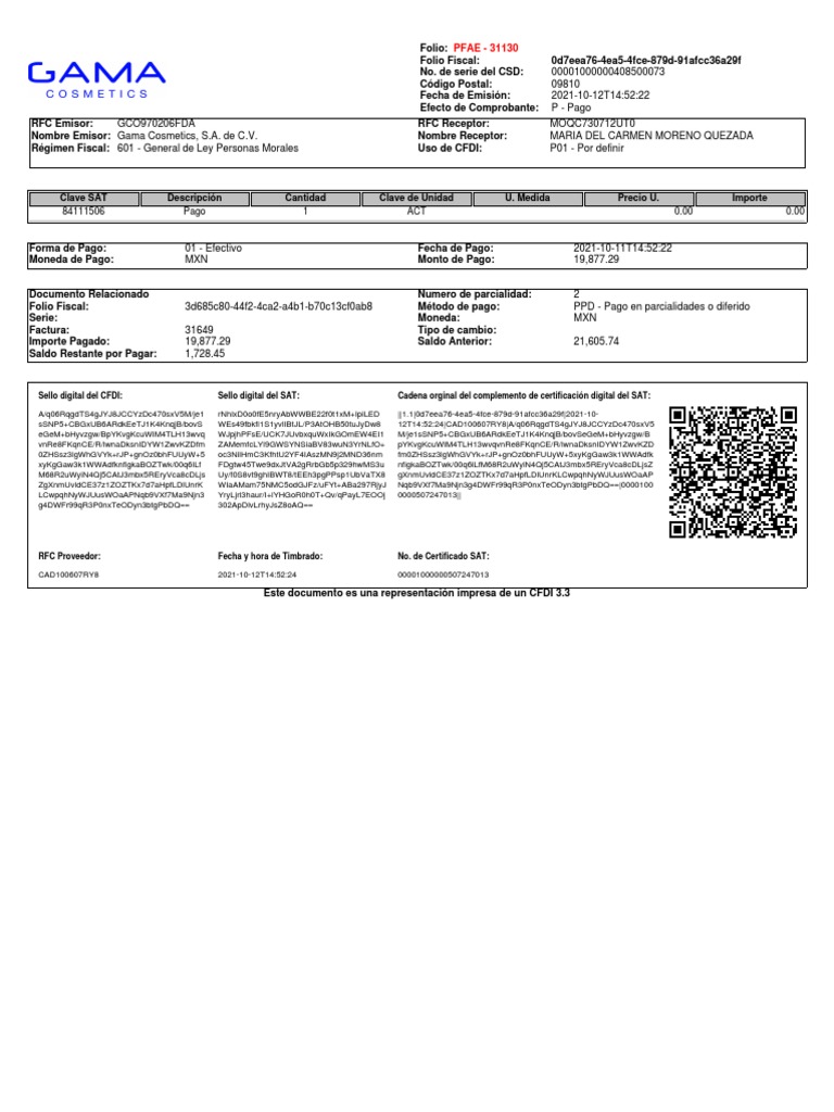 Clave SAT Descripción Cantidad Clave de Unidad U. Medida Precio U. Importe PDF
