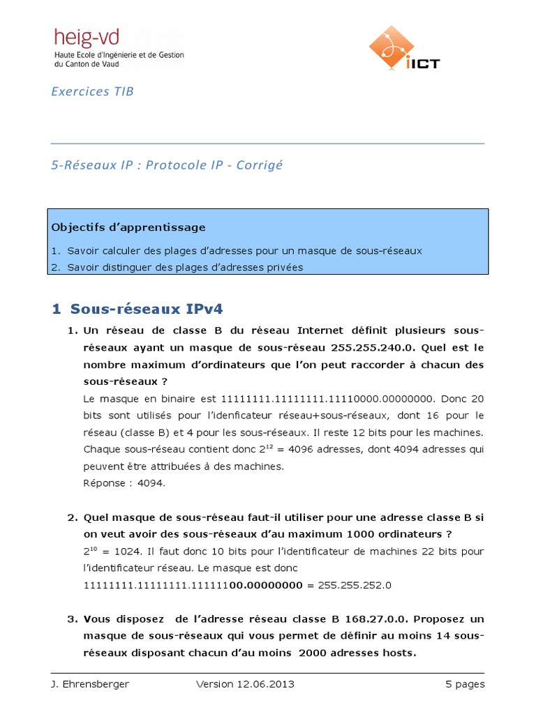 Adresses et sous-réseaux IP en exercices | PDF | Adresse IP ...