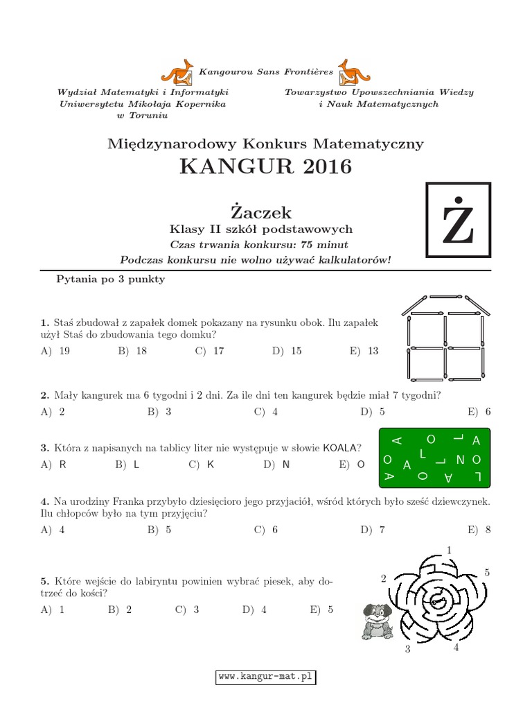 Www Kangur Mat Pl Odpowiedzi 2016