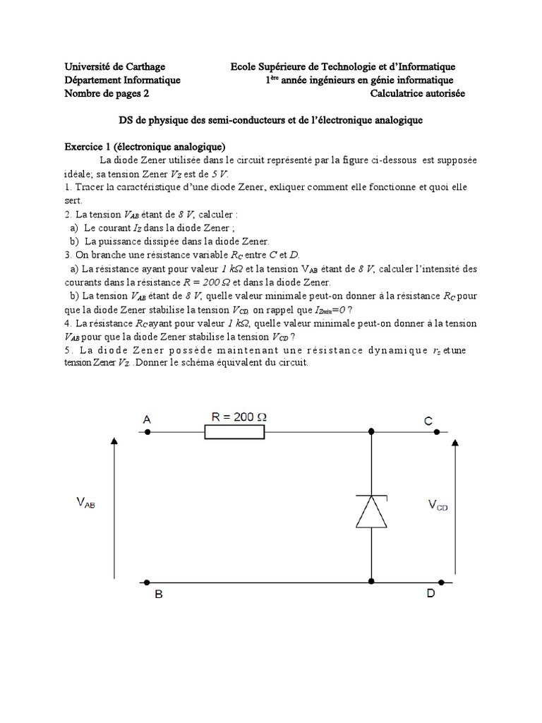 Exercice corrigé sur la diode Zener | PDF | Structure cristalline | Diode