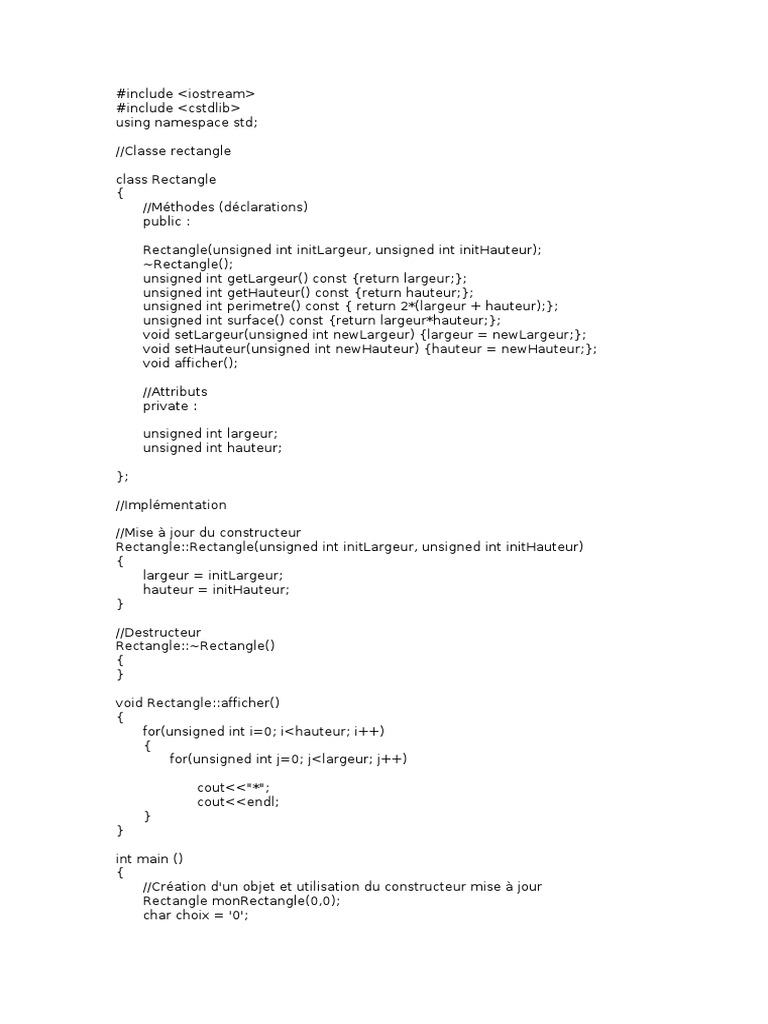 Gestion d'un rectangle en C++ | PDF | Génie logiciel | Programmation ...