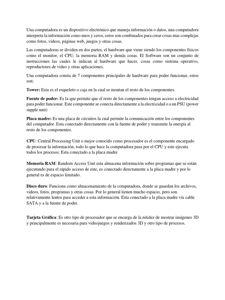 Componentes y almacenamiento de computadoras | PDF | Hardware de la ...