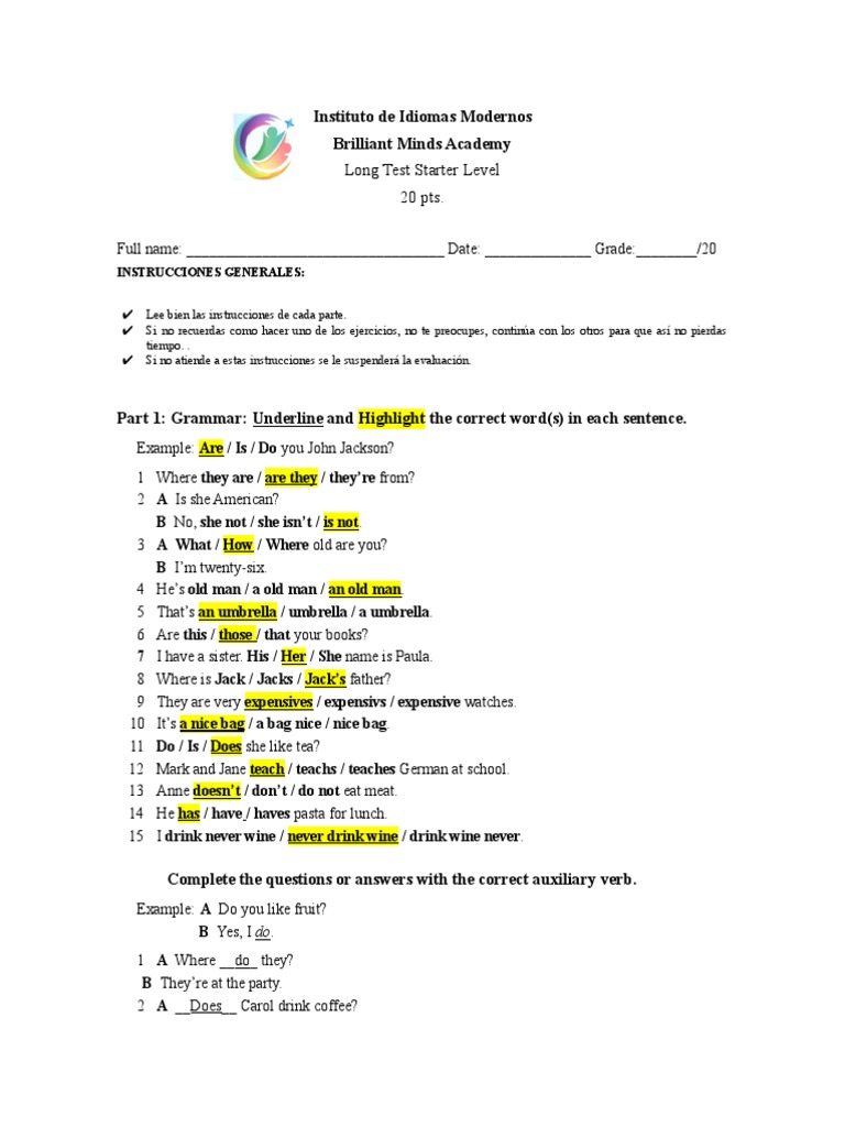 Long Test 1 Starter Level | PDF | Mail