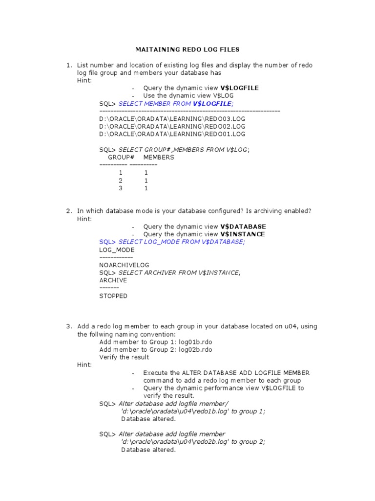 Managing Oracle Redo Log Files | PDF | Databases | Oracle Database