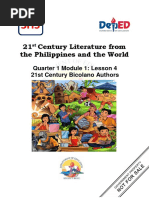 21 Century Literature From The Philippines and The World: Quarter 1 Module 1: Lesson 4 21st Century Bicolano Authors