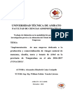 Producción y comercialización de vinagre natural en Tungurahua