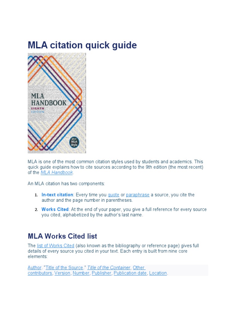 MLA Citation Quick Guide | PDF | Citation | Communication