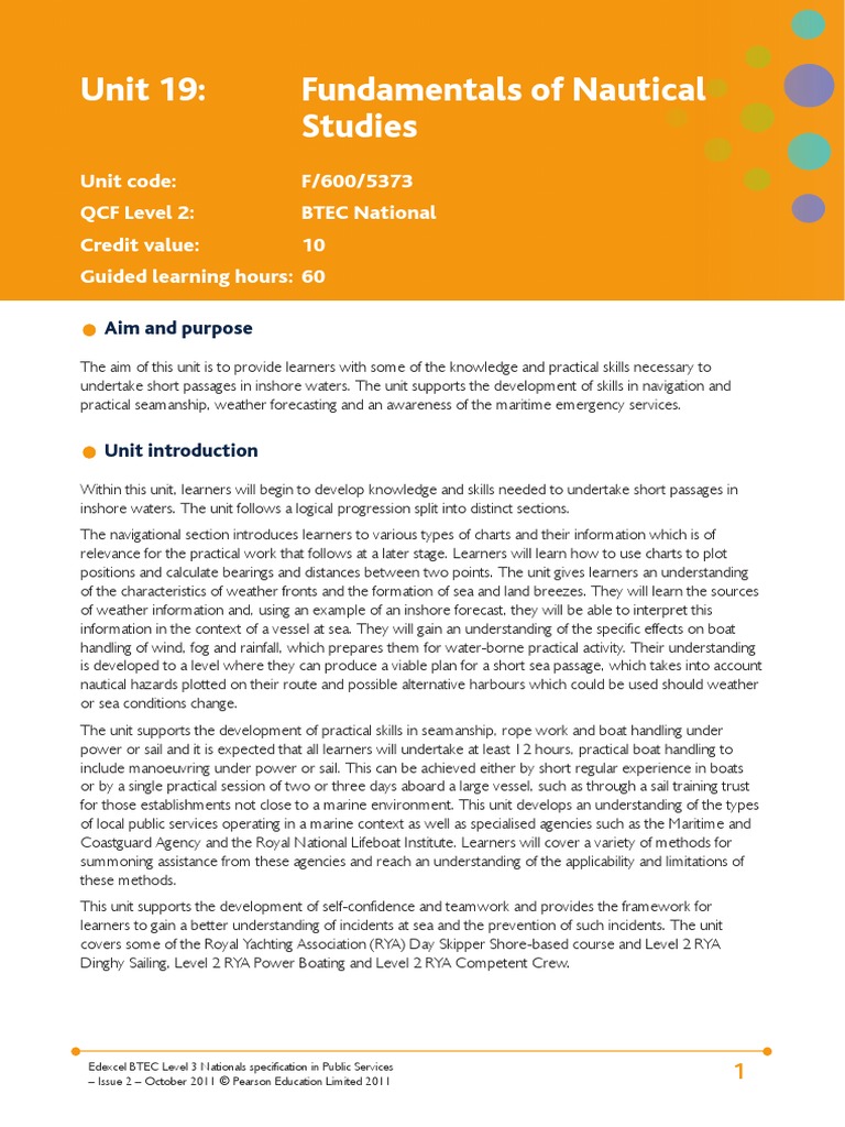 Unit 19 Fundamentals of Nautical Studies PDF Educational Assessment