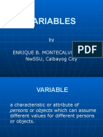 Variables: by Enrique B. Montecalvo, Ph.D. Nwssu, Calbayog City