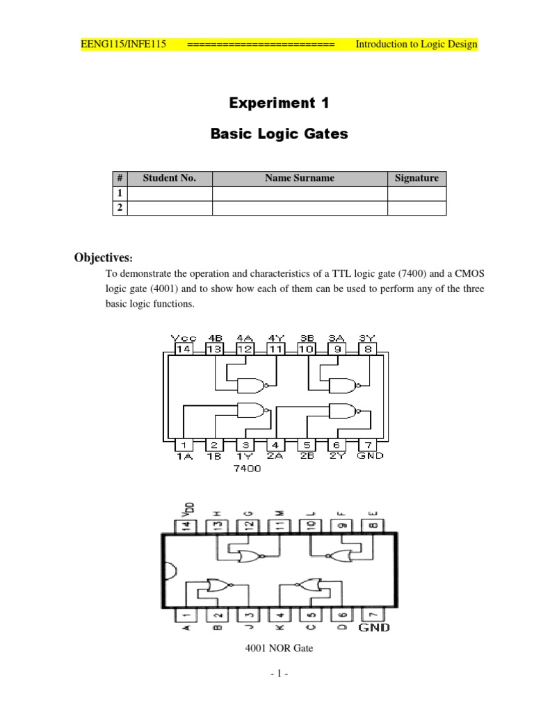 Experiment 1 Basic Logic Gates: Objectives | PDF | Logic Gate ...