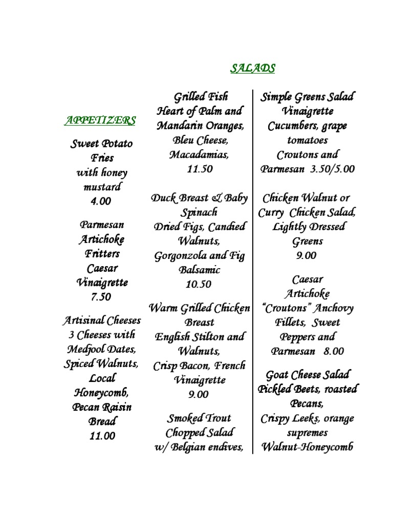 Executive Lunch Menu Options | PDF | Vinaigrette | Salad