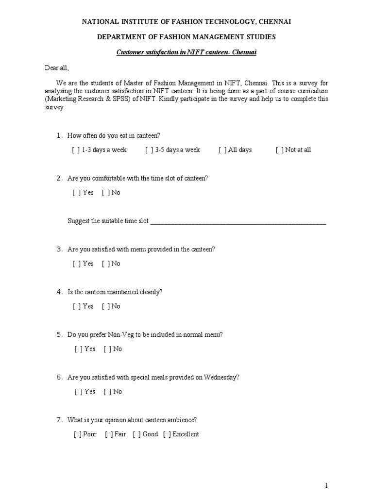 Canteen Questionnaire Economies Marketing
