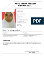 Kartu Tanda Peserta SNMPTN 2021: 4210205162 Devi Gita Fitria 0018297874 Sma Negeri 1 Longkib Kota Subulussalam Prov. Aceh