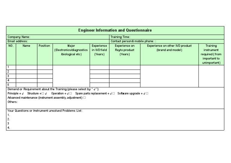 Engineer Information and Questionnairer Background Datasheet | PDF