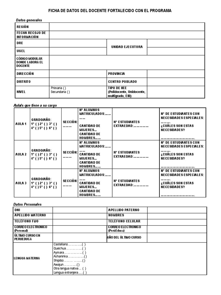 Ficha de Datos del Docente Primaria | PDF | Titulo academico | Comunicación