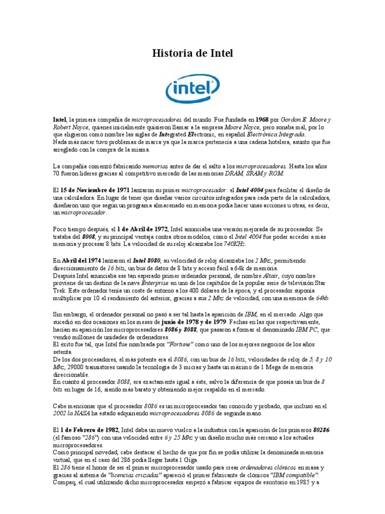 Historia de Intel | PDF | Microprocesador | Intel