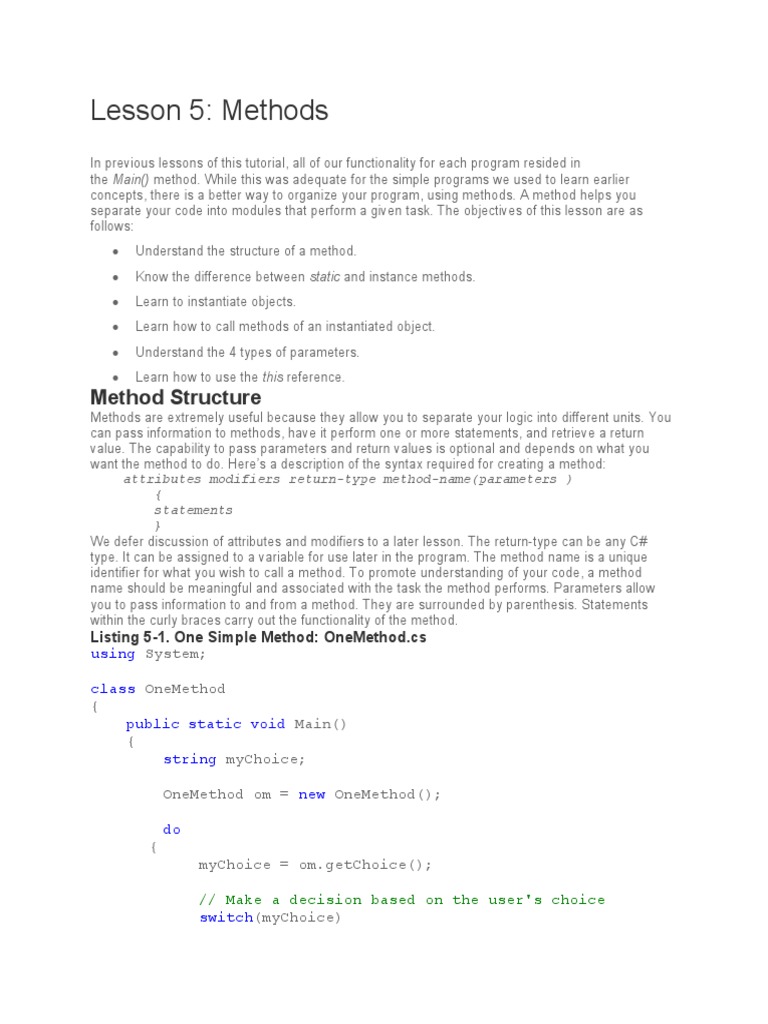 Organizing Code Through Methods: An Example of Separating Program Logic ...