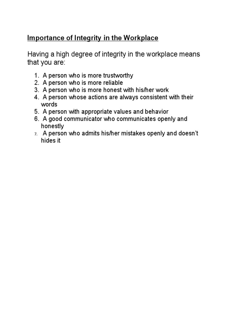 Importance of Integrity in The Workplace | PDF