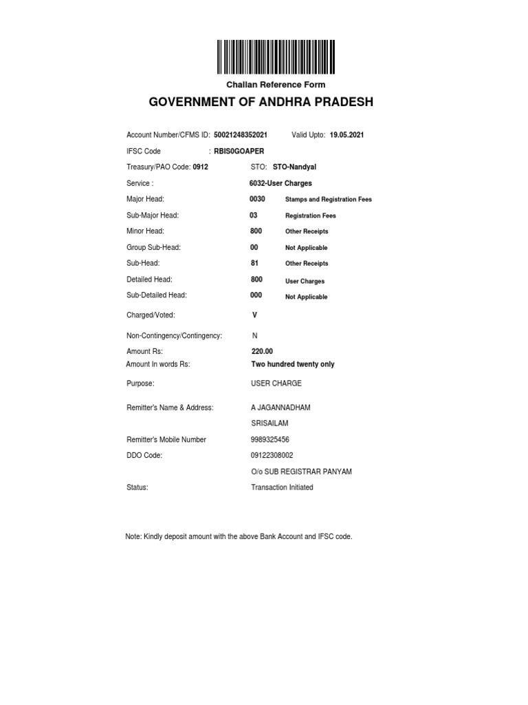 Government of Andhra Pradesh: Challan Reference Form | PDF
