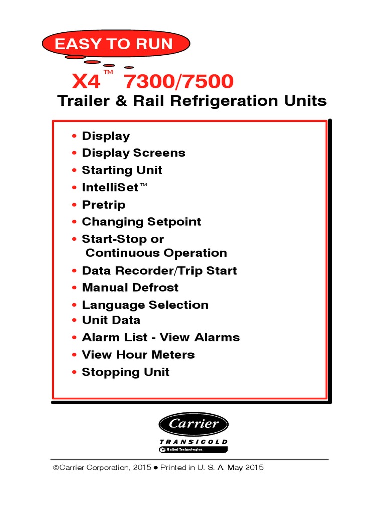 Carrier x4 7300 Operator's Manual PDF Menu Menu