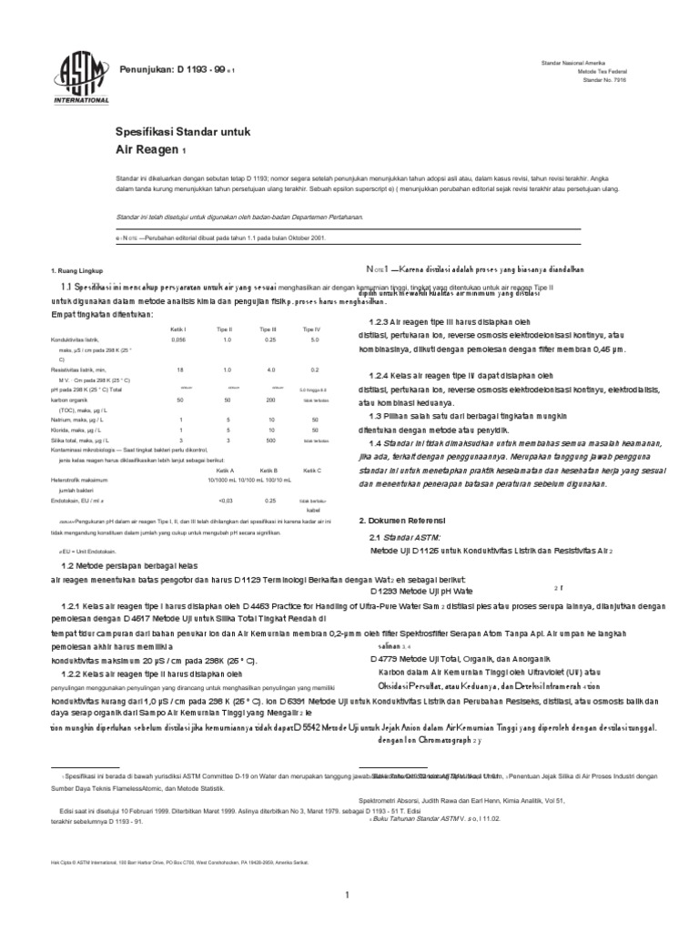 ASTM D119399 Standard Specification For Reagent Water En.id PDF