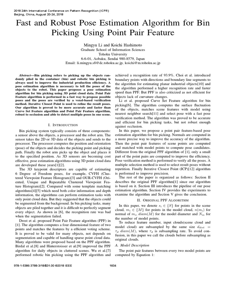 Fast and Robust Pose Estimation Algorithm For Bin Picking Using Point ...