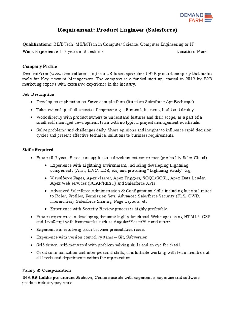 Salesforce Product Engineer Role in Pune | PDF | Business | Computers