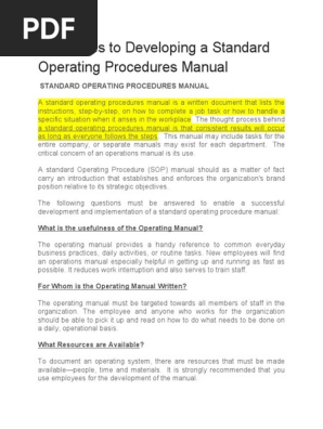 Standard Operating Procedures Manual